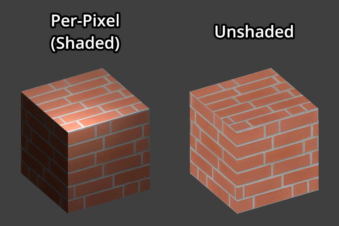 Two cubes with a brick texture, one shaded and one unshaded.